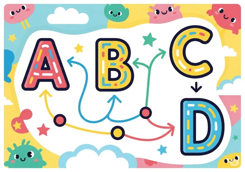 Bé Khéo Tay Nối Chữ (A, B, C, D)